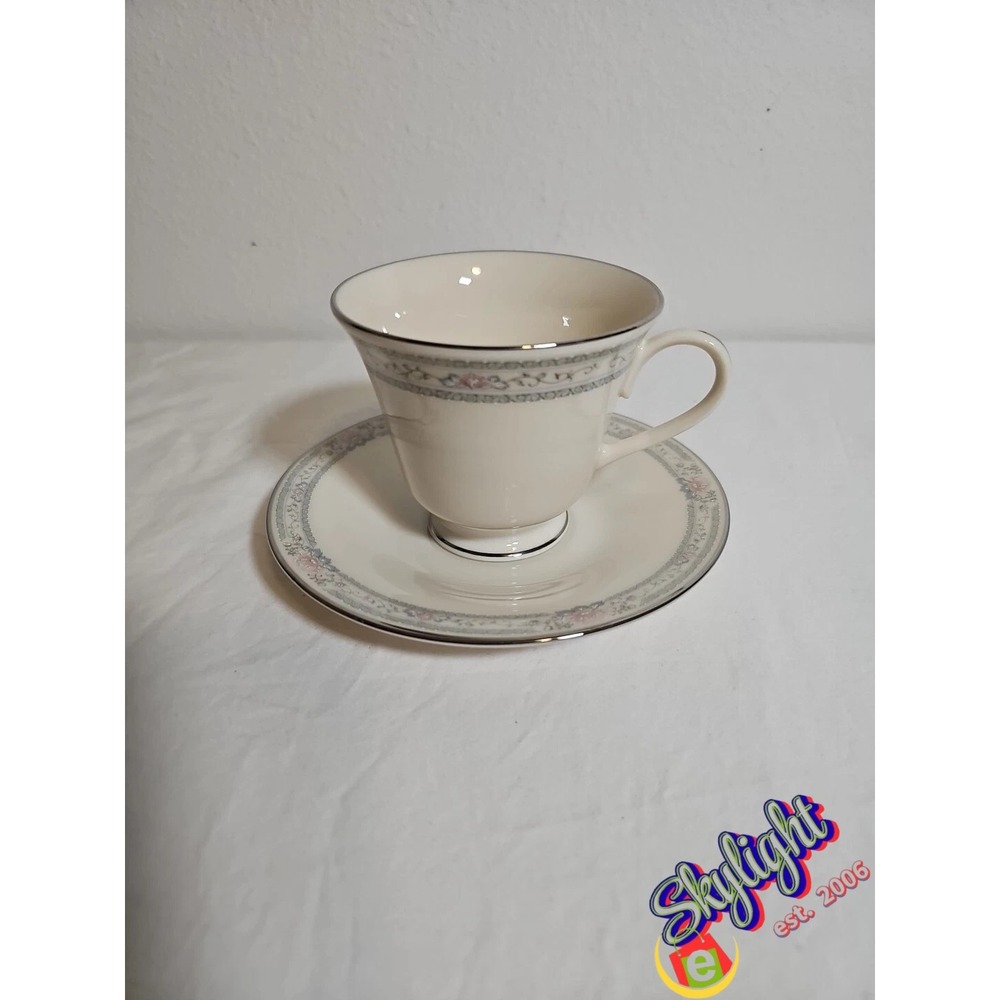 Lenox Charleston‎ Tea Cup & Saucer Set Silver Trim Fine Porcelain China